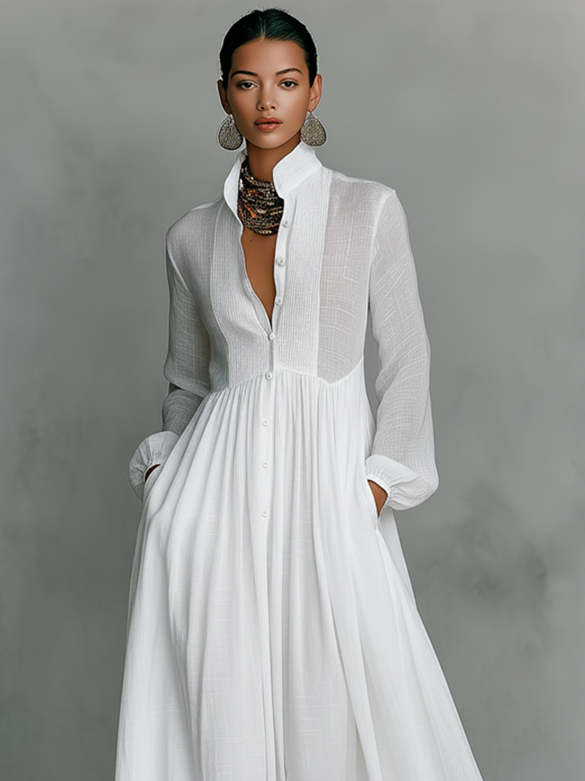Vestido Maxi Minimalista Algodón Lino