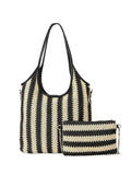 Bolso Contraste a Rayas Vintage Paja Hombro