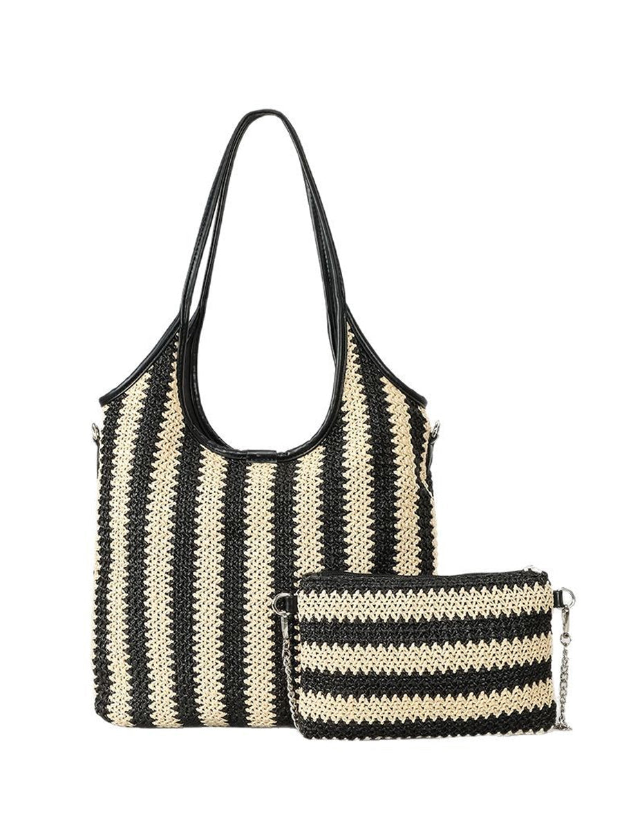 Bolso Contraste a Rayas Vintage Paja Hombro