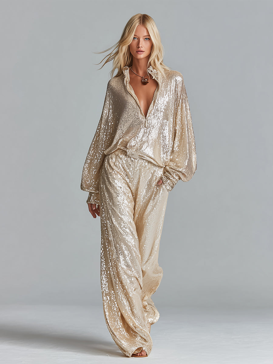 Conjunto Dorado Glamuroso Lentejuelas Ropa
