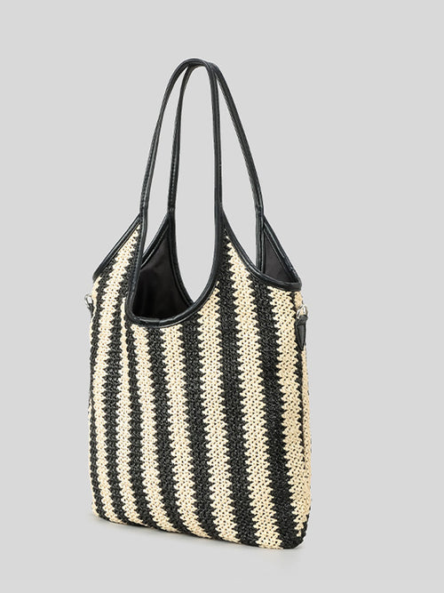 Bolso Contraste a Rayas Vintage Paja Hombro