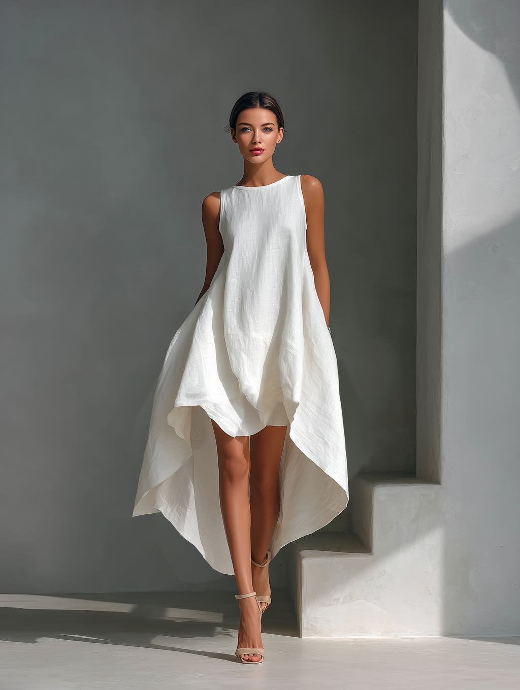 Vestido Midi Blanco Lino Redondo