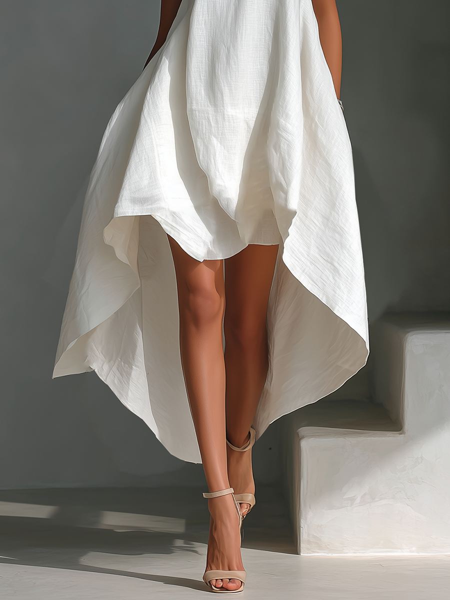 Vestido Midi Blanco Lino Redondo