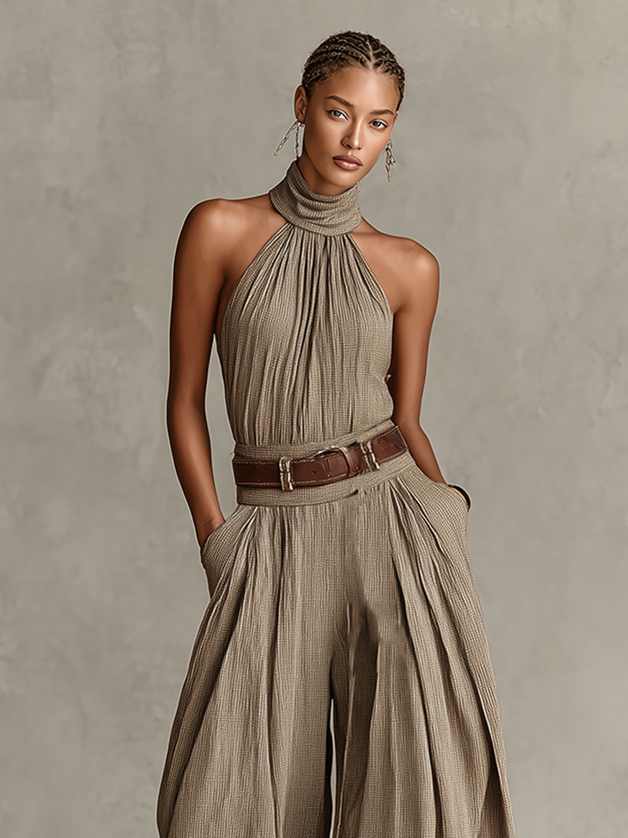 Gris Algodón-Mezcla Mono Halter Silueta