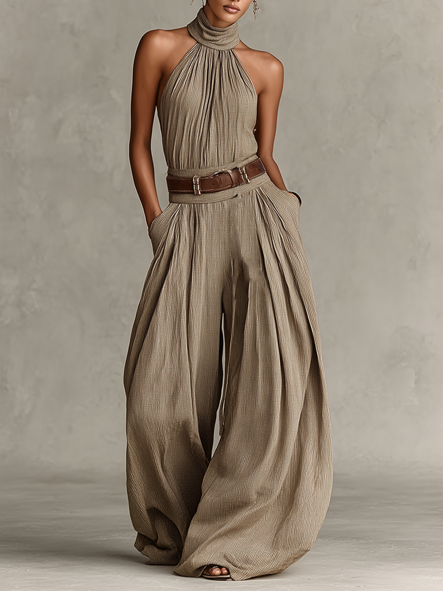Gris Algodón-Mezcla Mono Halter Silueta