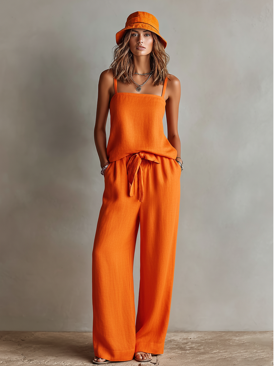 Conjunto Naranja Lino Cuadrado Cordón