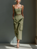 Vestido Midi Oliva Verde Lino