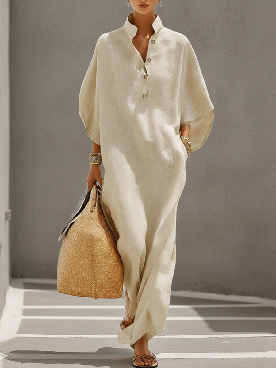 Vestido Avena Lino Mao Dolmán