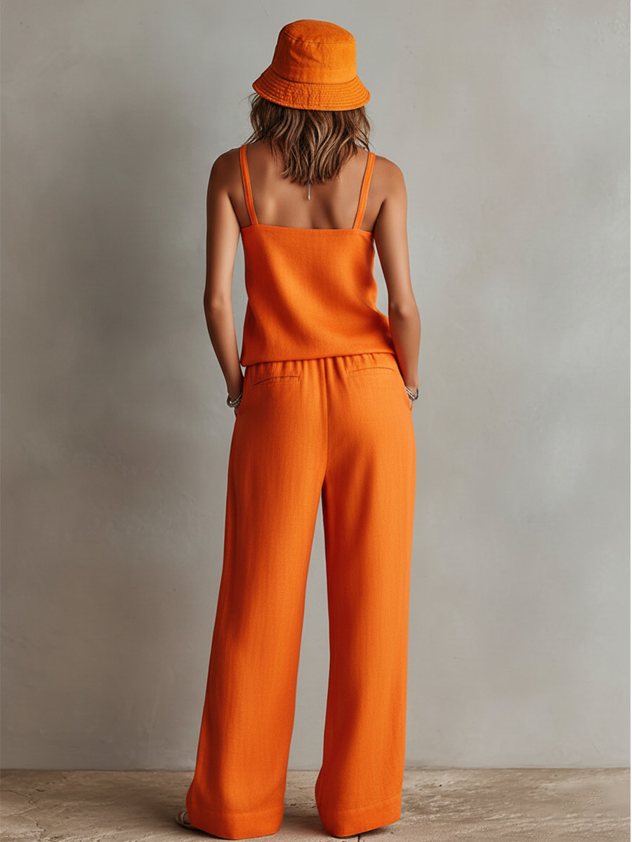 Conjunto Naranja Lino Cuadrado Cordón