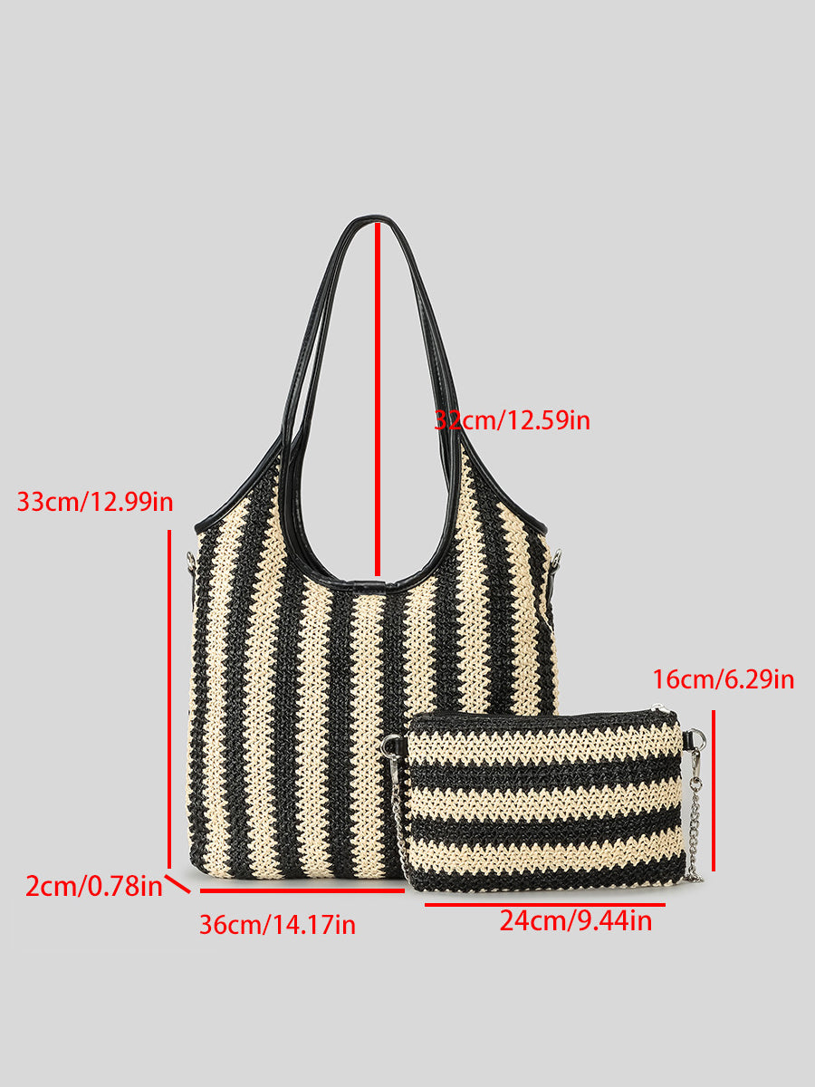 Bolso Contraste a Rayas Vintage Paja Hombro