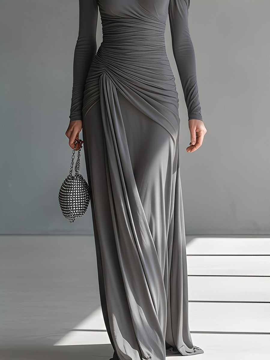 Vestido Maxi Gris Silky Elástico
