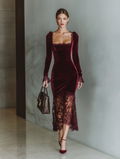 Vestido Maxi Burdeos Terciopelo Ajustado