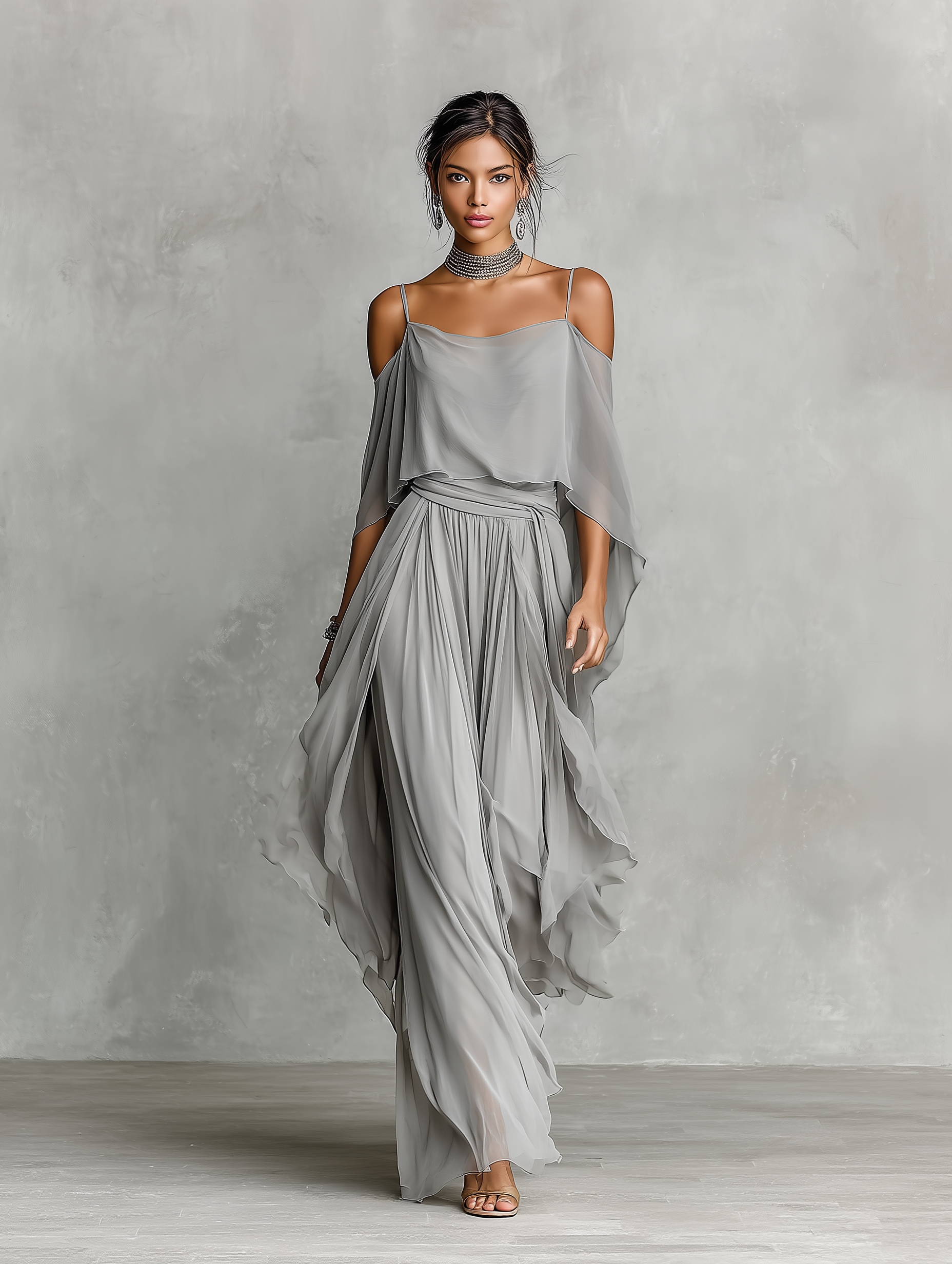 Conjunto Gris Detalles Silueta Contemporáneo