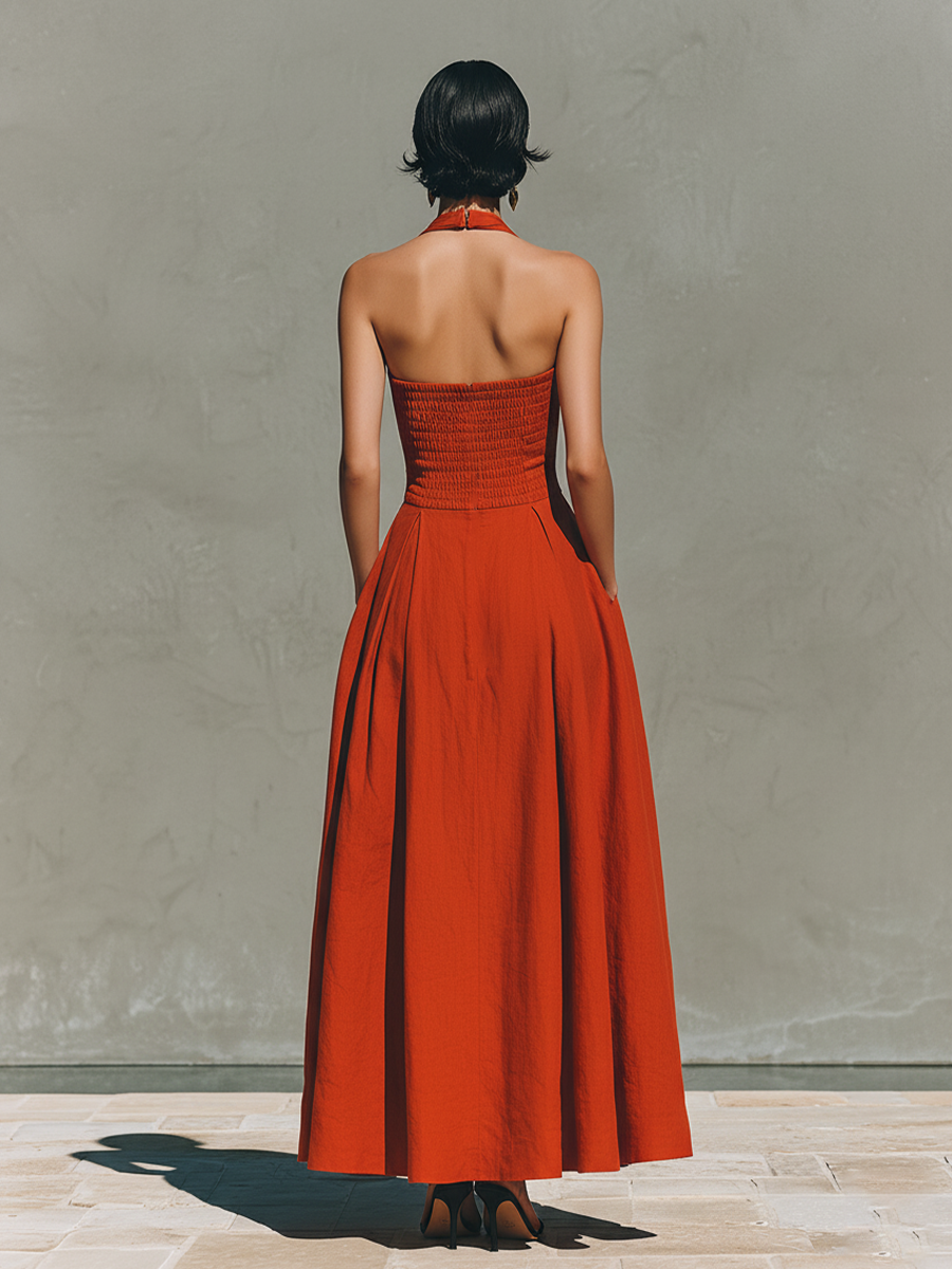 Vestido Maxi Rojo Lino Halter