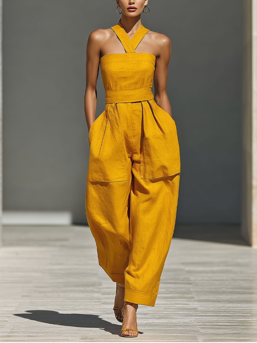 Mostaza Amarillo Lino Mono Crisscross