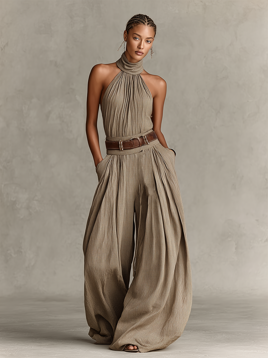 Gris Algodón-Mezcla Mono Halter Silueta