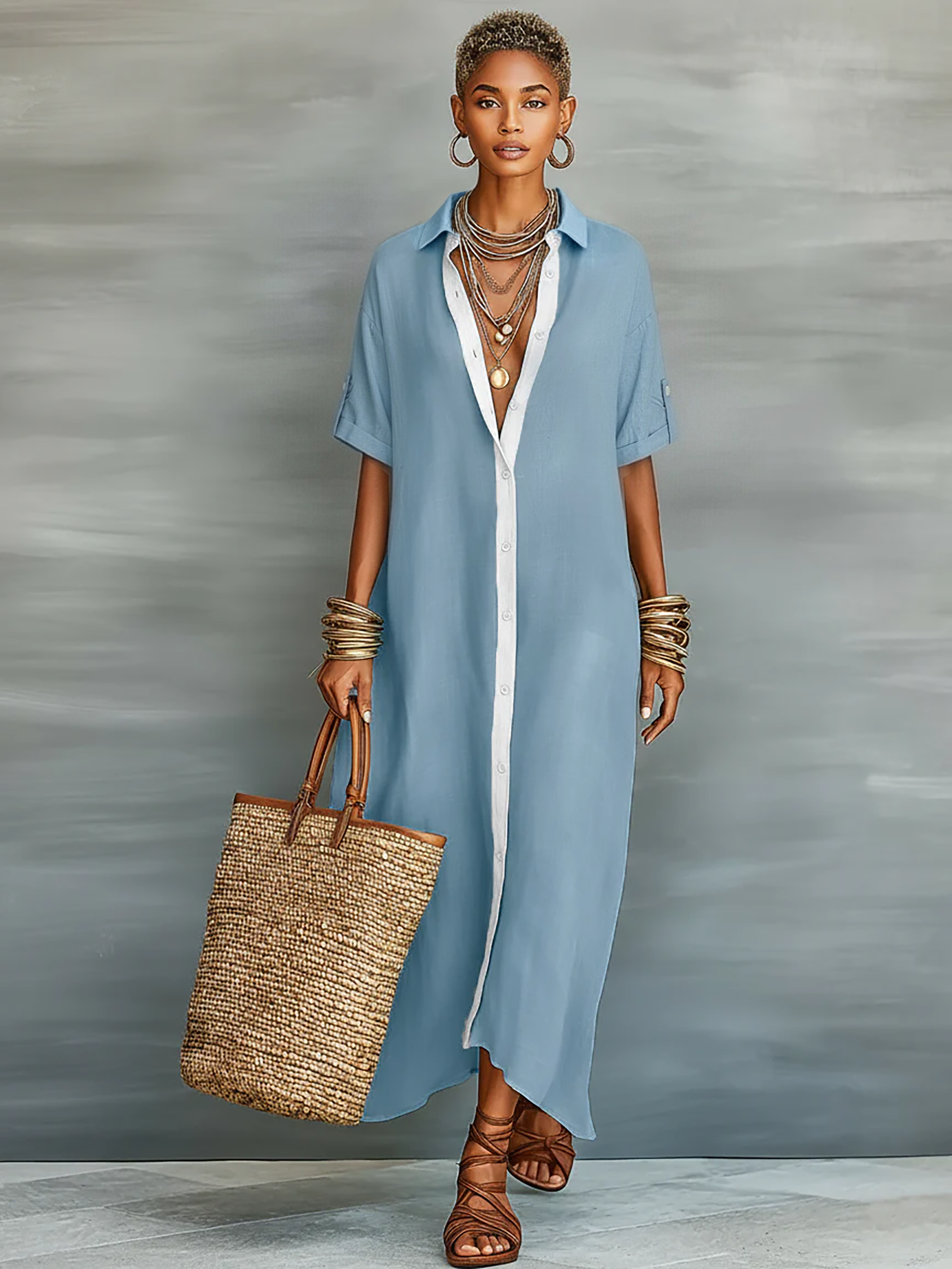 Vestido Maxi Minimalista Lino Camisa