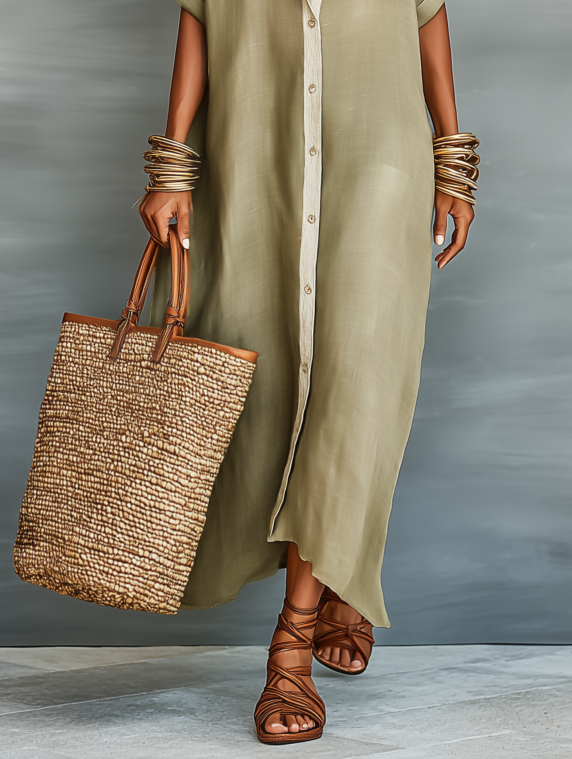 Vestido Maxi Minimalista Lino Camisa
