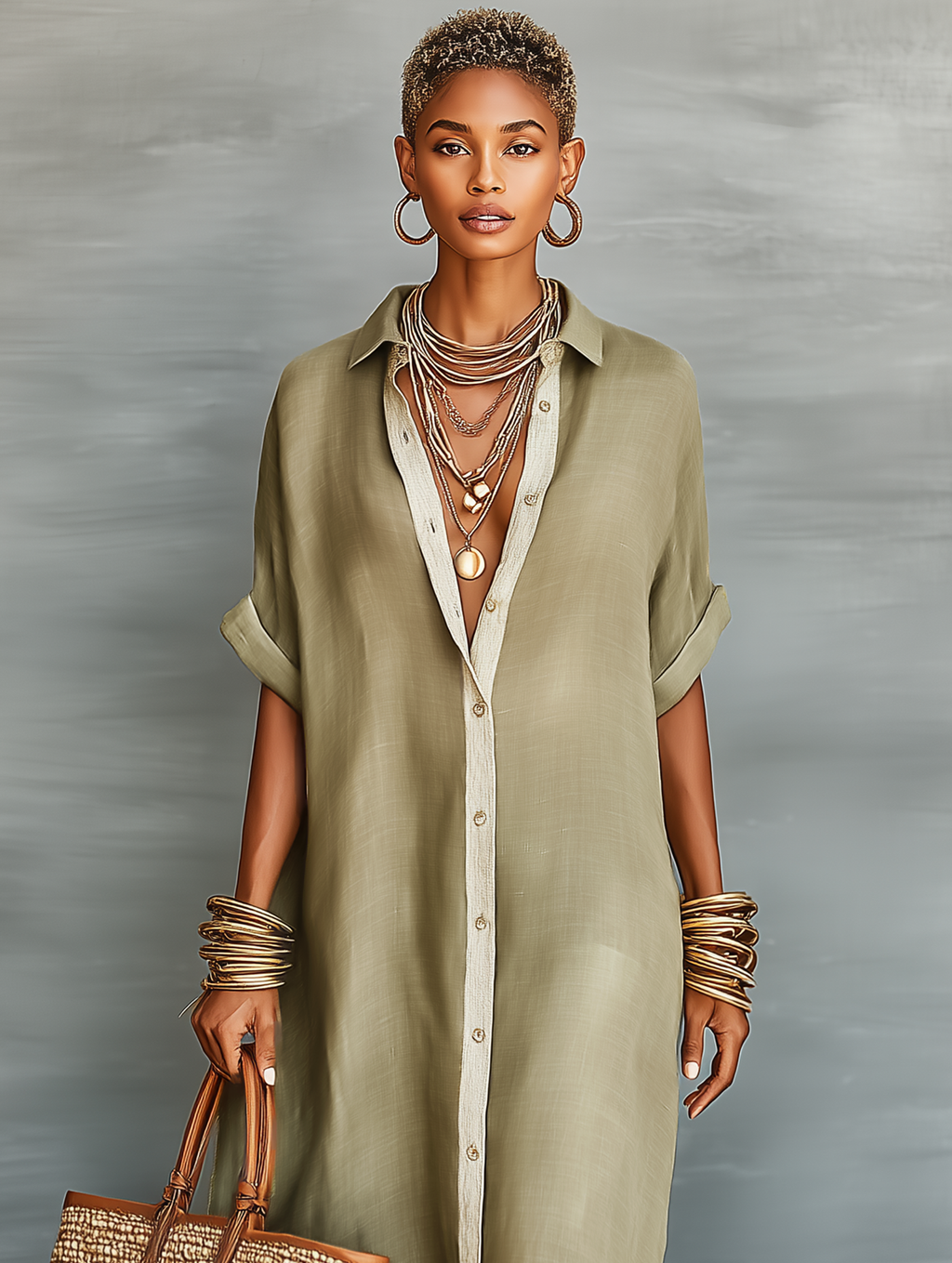 Vestido Maxi Minimalista Lino Camisa