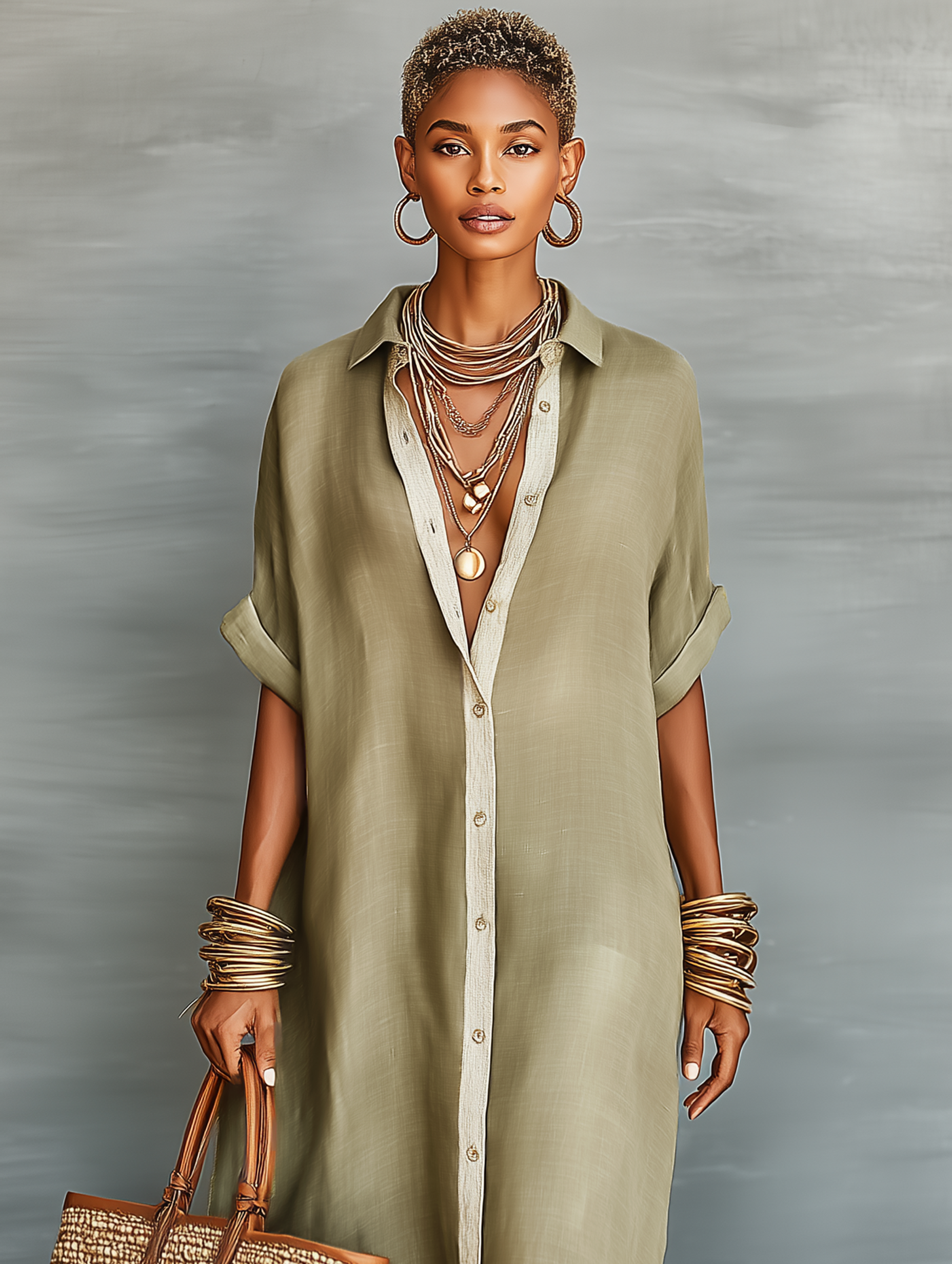 Vestido Maxi Minimalista Lino Camisa