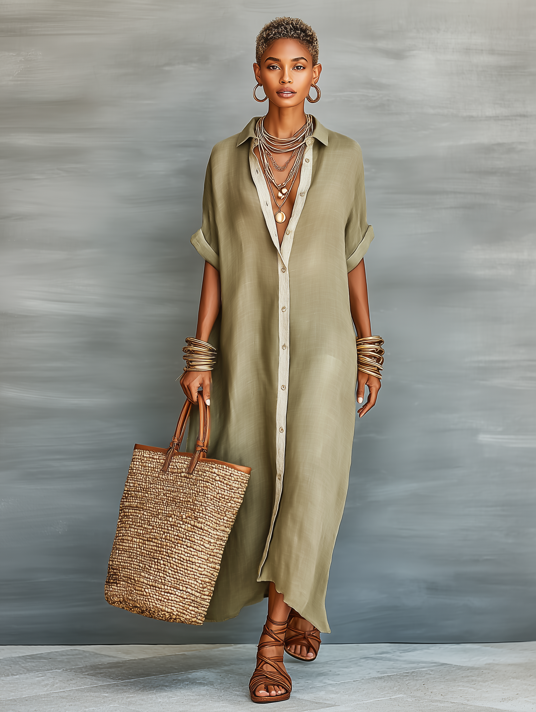Vestido Maxi Minimalista Lino Camisa