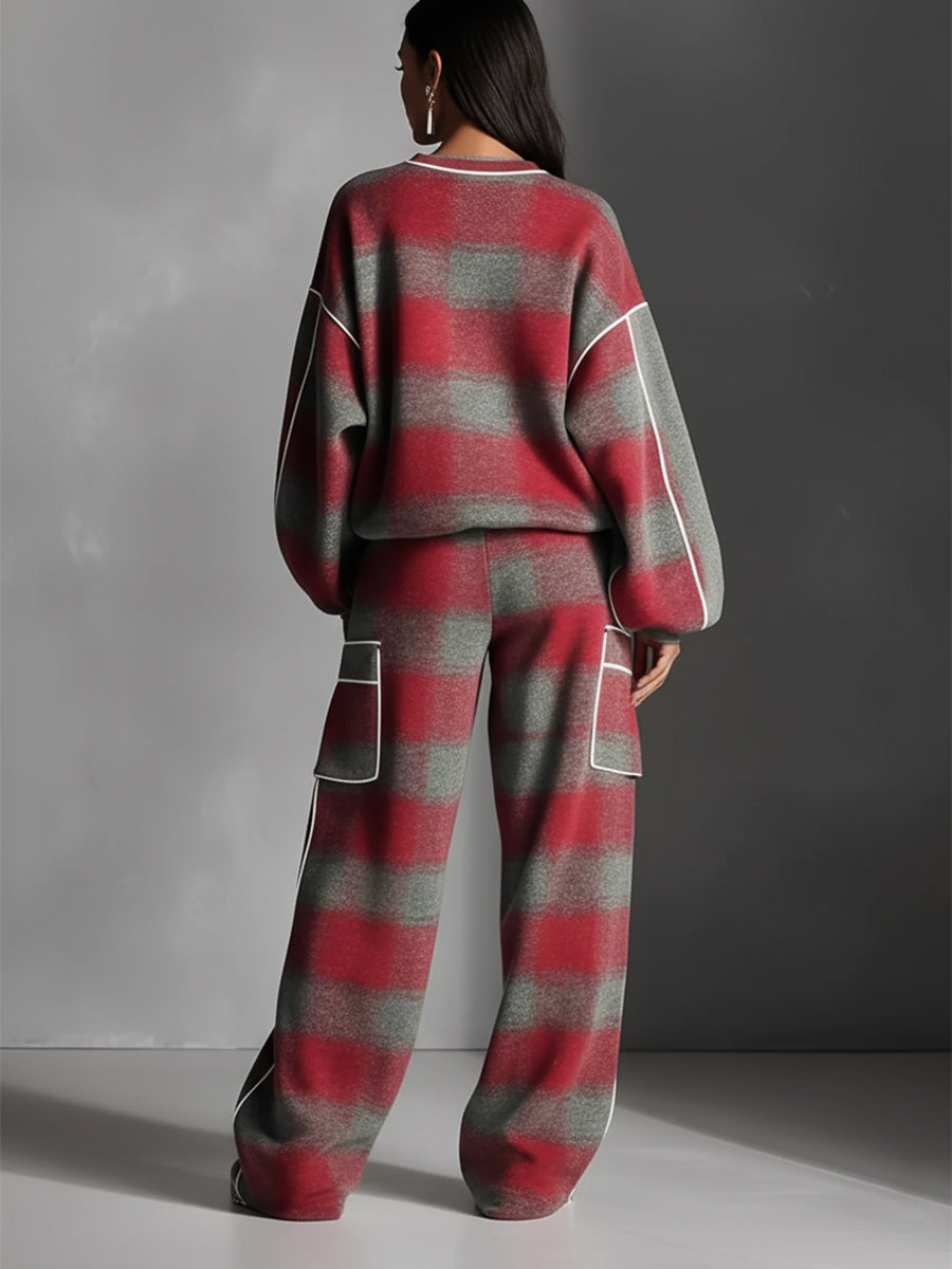 Conjunto Rojo Gris Cuadros Brushed