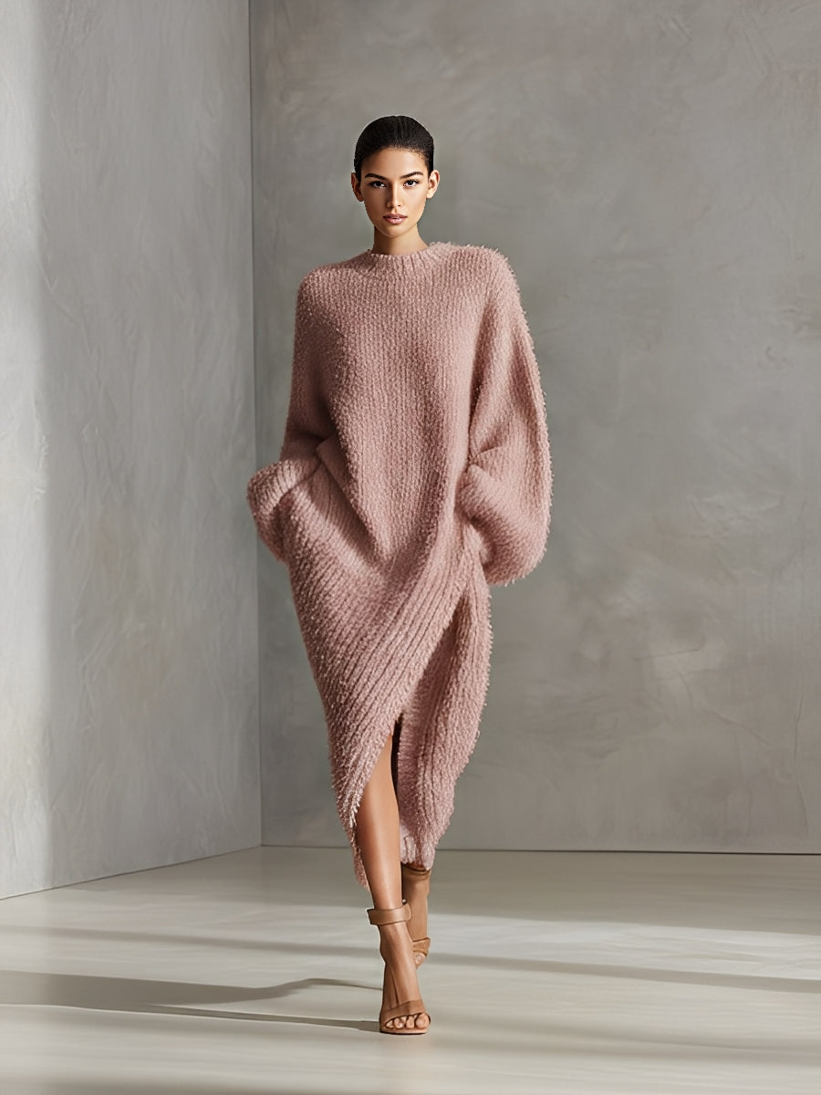 Vestido Midi Crema Elegante Sintético