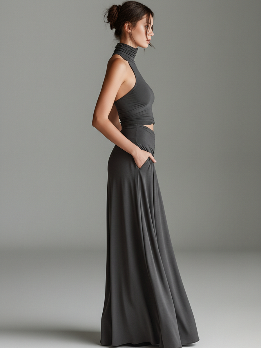Vestido Carbón Gris Elástico Punto