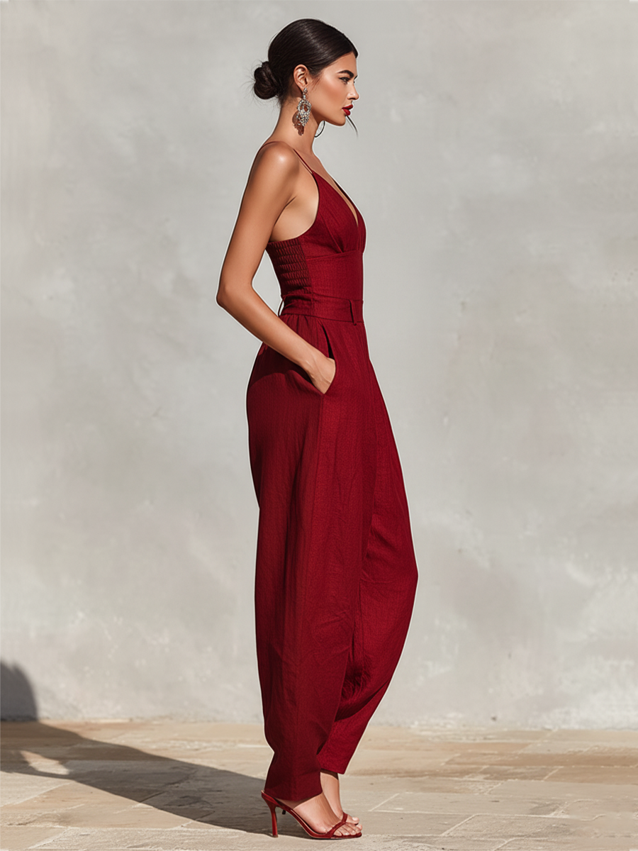 Rojo Lino Mono Cintura Alta